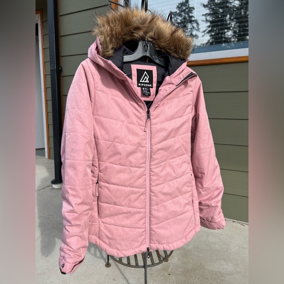 Ripzone 5K Youth Large Winter Jacket Dusty Rose Faux Fur Hood Reflective - Picture 2 of 10